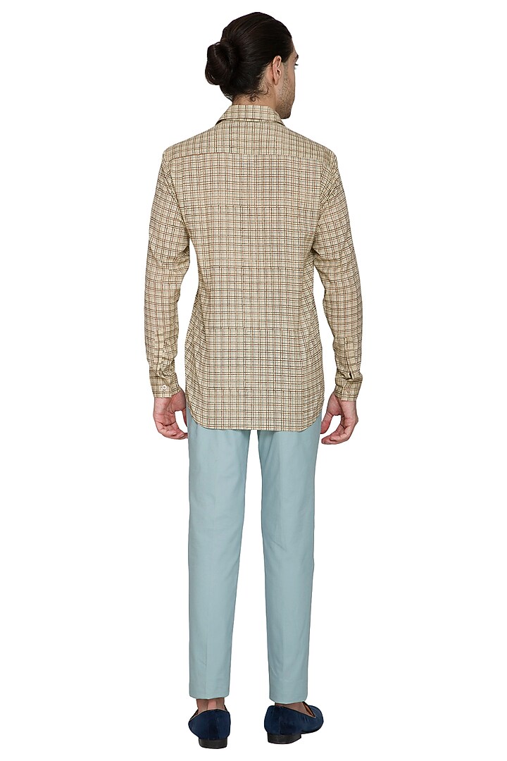 Sky Blue Slim Fit Cotton Trouser Pants by Shikha Malik Men at Pernia's Pop Up Shop